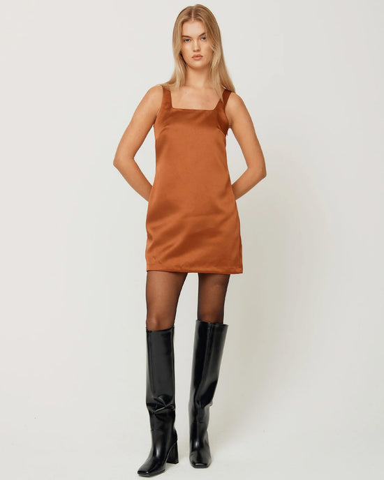 ban do The Mini Satin Shift Dress - Chocolate