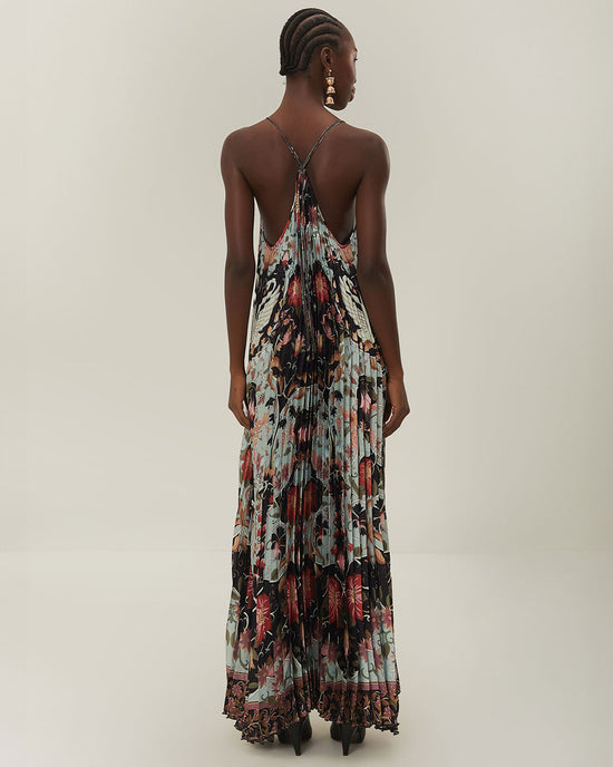 Ban Do Blue Flowing Beauty Pleated Sleeveless Midi Dress