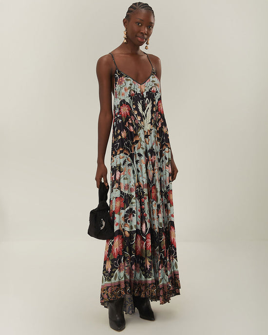 Ban Do Blue Flowing Beauty Pleated Sleeveless Midi Dress