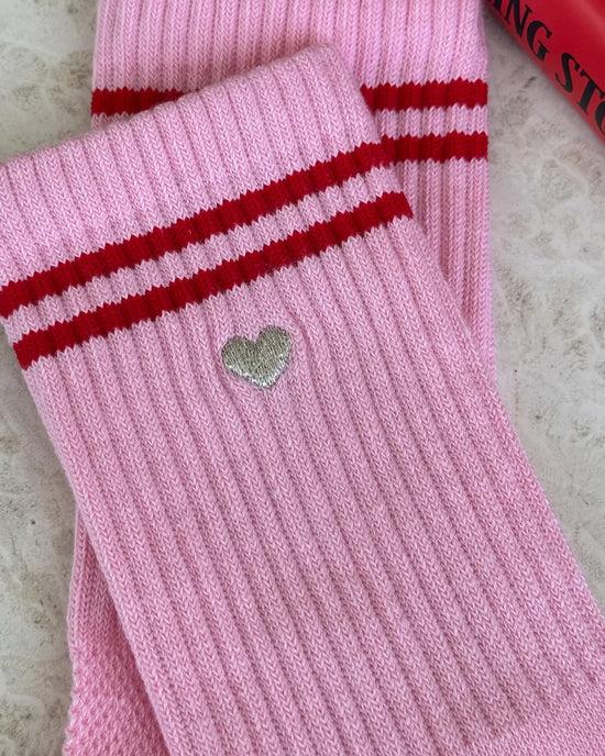 Ban Do Embroidered Boyfriend Socks - Amour Pink + Heart