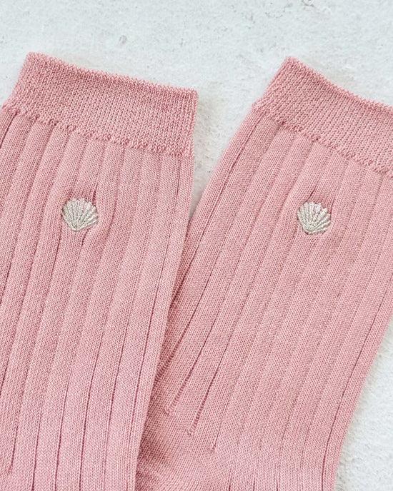 Ban Do Embroidered Her Socks - Pink Soda + Silver Seashell