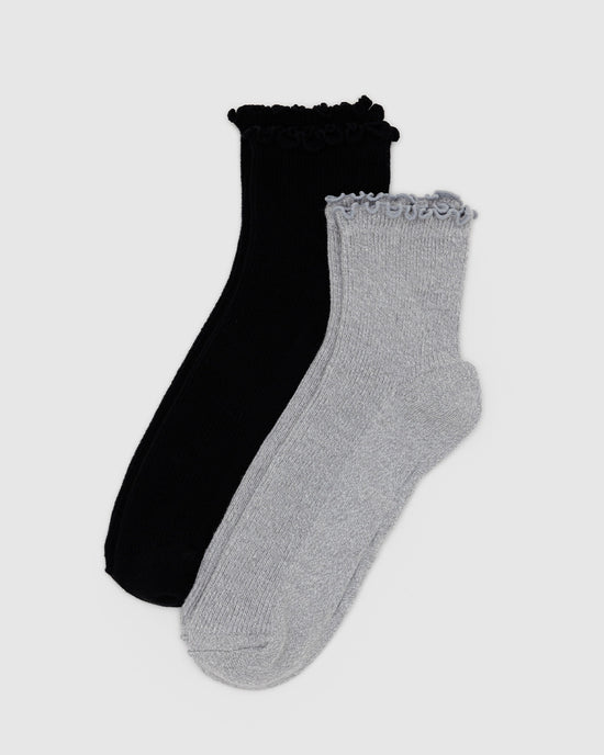 ban do Lettuce Edge Sock Set Of 2 - Heather Grey & Black