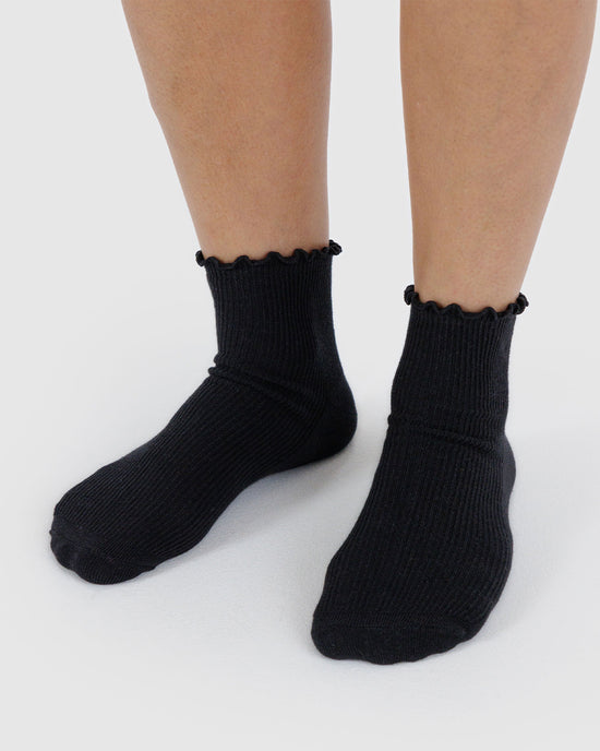 Ban Do Lettuce Edge Sock Set Of 2 - Heather Grey & Black
