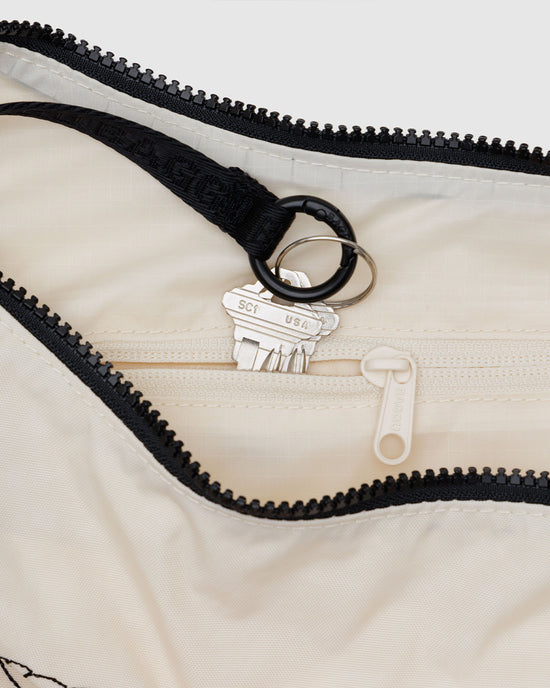 Ban Do Medium Nylon Crescent Bag W/ Key Leash - Embroidered Shells