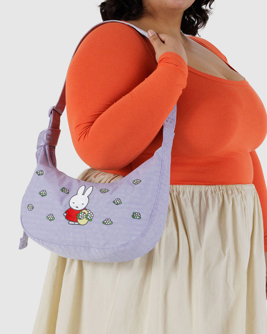 Ban Do Medium Nylon Crescent Bag W/ Key Leash - Embroidered Miffy