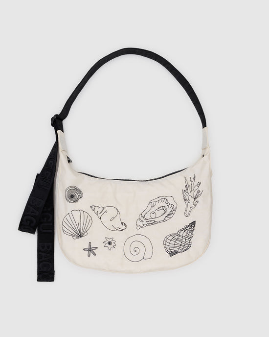 ban do Medium Nylon Crescent Bag w/ Key Leash - Embroidered Shells