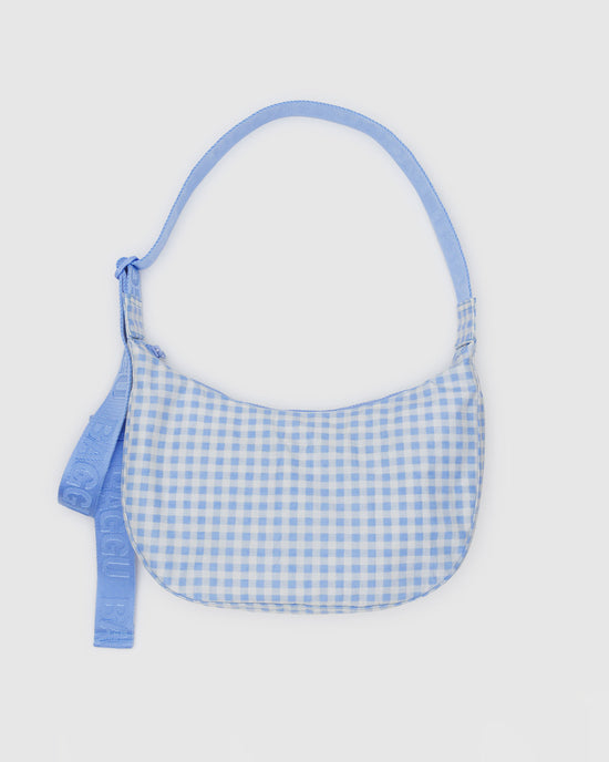 ban do Medium Nylon Crescent Bag w/ Key Leash - Light Blue Gingham
