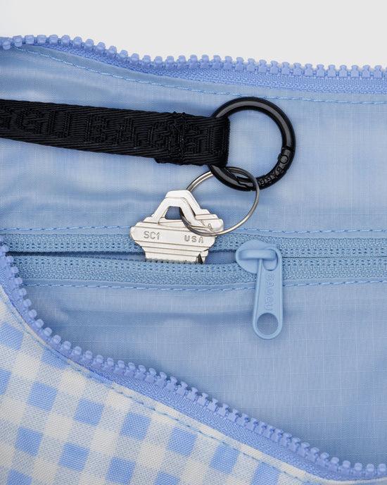 Ban Do Medium Nylon Crescent Bag W/ Key Leash - Light Blue Gingham