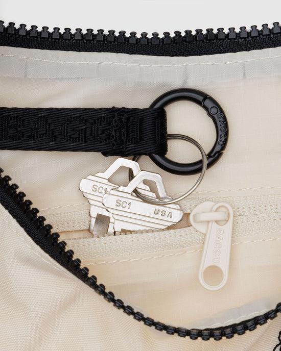 Ban Do Small Nylon Crescent Bag W/ Key Leash - Embroidered Shells