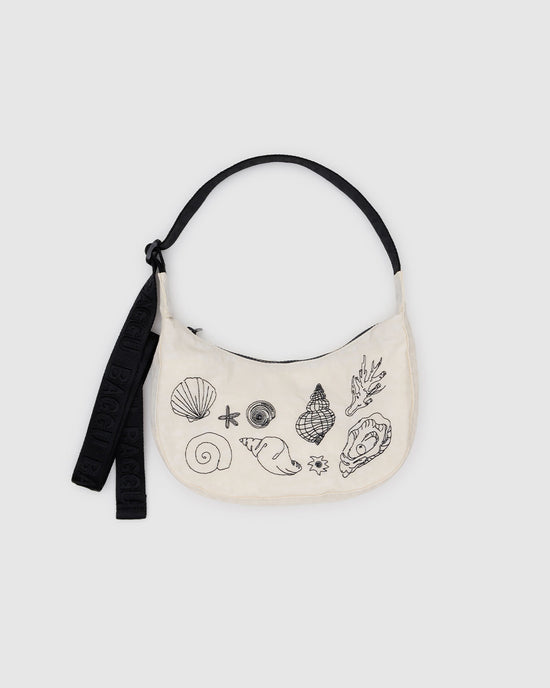 ban do Small Nylon Crescent Bag w/ Key Leash - Embroidered Shells
