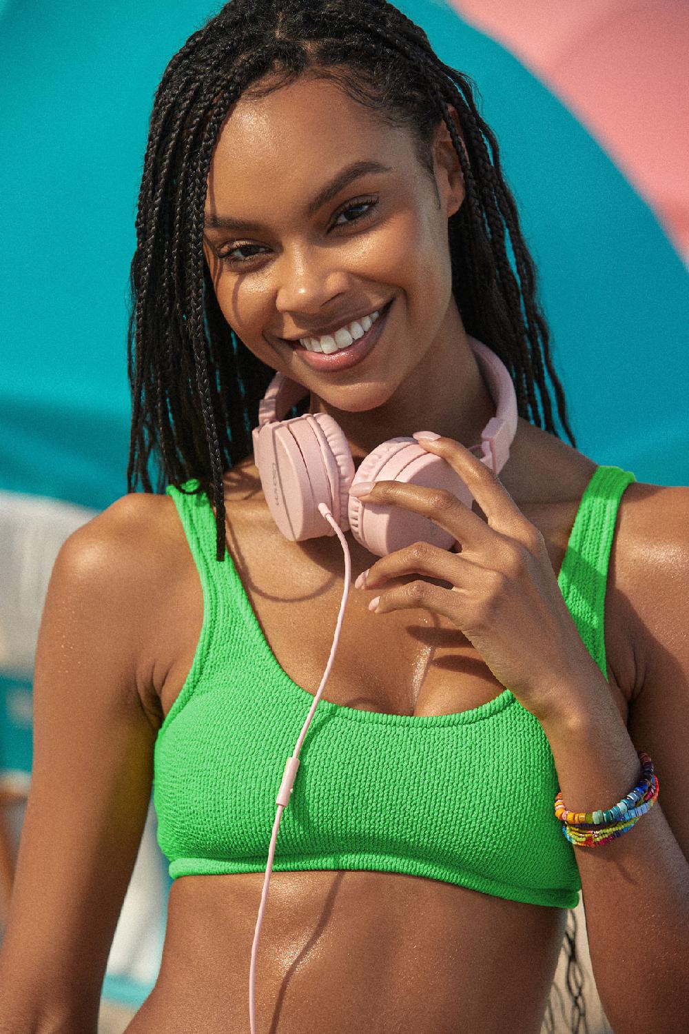 Banana Moon JUSTIN & NAIDA SCRUNCHY Green Crinkled Style Two-piece Swimsuit