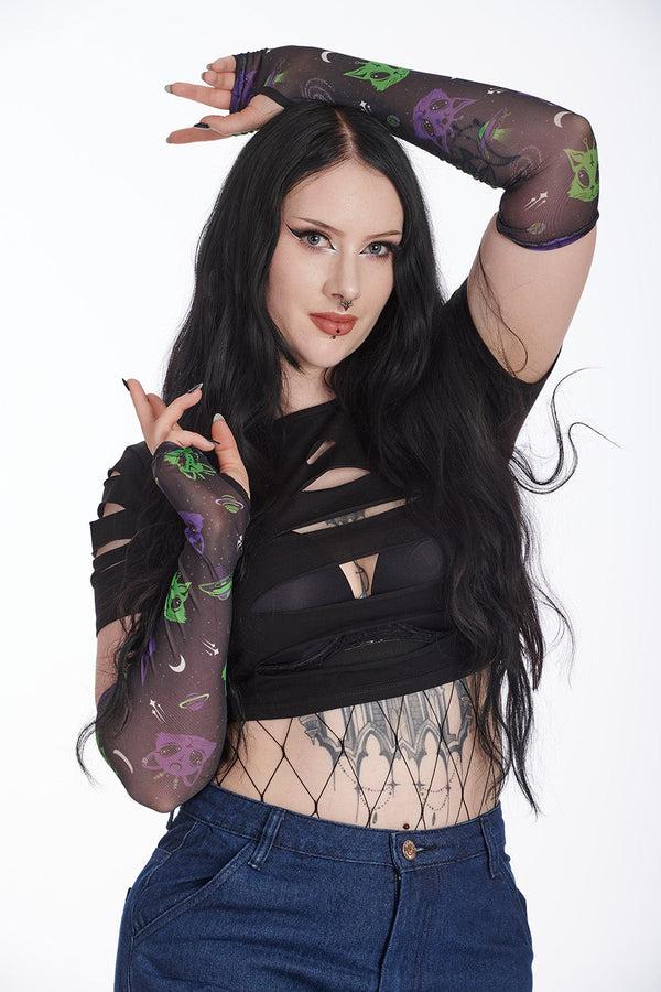 banned alternative Banned Alternative ALIEN SPACE CAT FINGERLESS LONG GLOVE