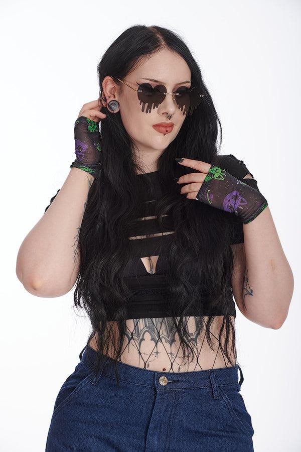 Banned Alternative Banned Alternative ALIEN SPACE CAT FINGERLESS SHORT GLOVE