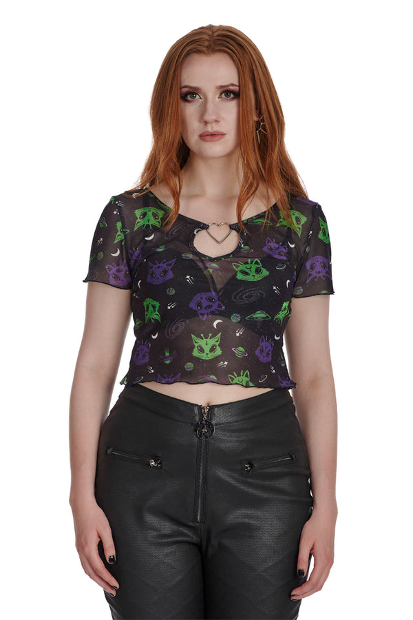 banned alternative Banned Alternative ALIEN SPACE CAT MESH CUT-OUT TOP