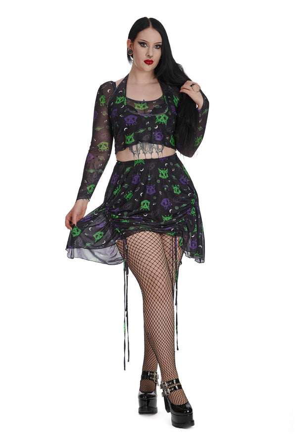 Banned Alternative Banned Alternative ALIEN SPACE CAT MESH MINI SKIRT