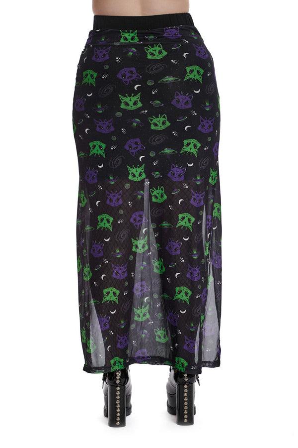 Banned Alternative Banned Alternative ALIEN SPACE CAT MESH SLIT SKIRT