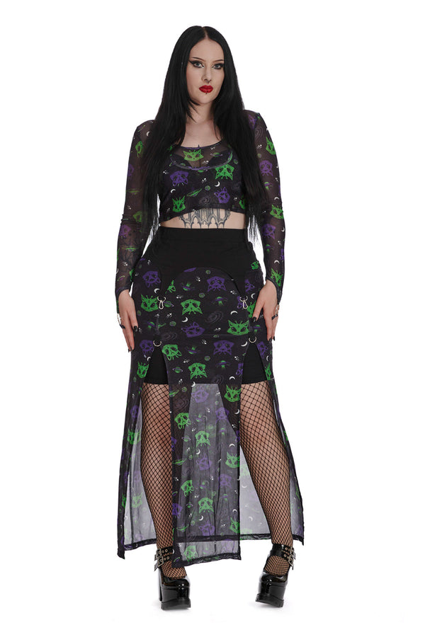 Banned Alternative Banned Alternative ALIEN SPACE CAT MESH SLIT SKIRT