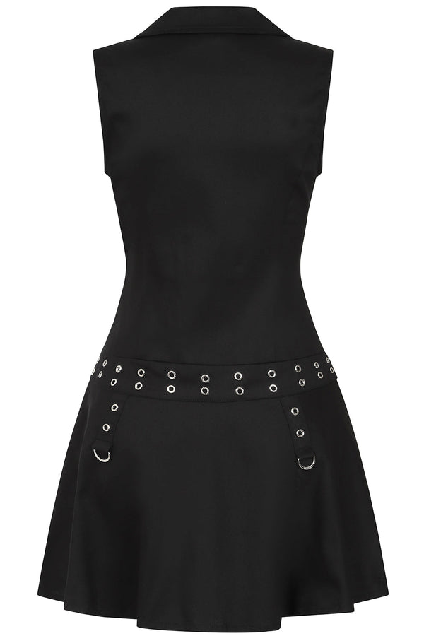 Banned Alternative Banned Alternative Astrid Black Buckle Mini Dress With Zip Front And Grommet Details