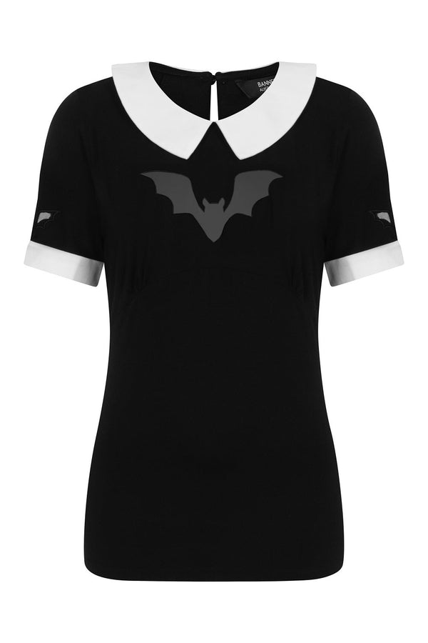 banned alternative Banned Alternative Bat Bewear Black and White Collar Top