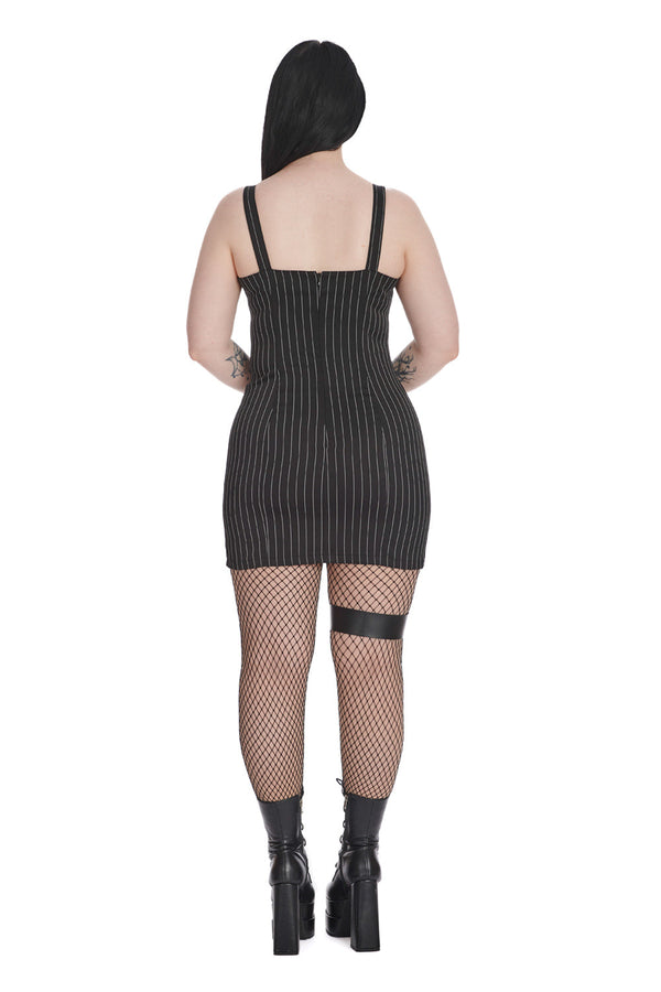 Banned Alternative Banned Alternative BLACK CORE PINSTRIPE SLIT DRESS