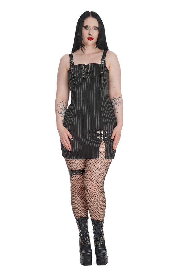 banned alternative Banned Alternative BLACK CORE PINSTRIPE SLIT DRESS