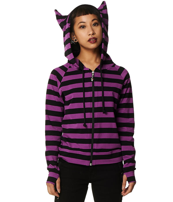 banned alternative Banned Alternative Cat Ears Striped Hoodie