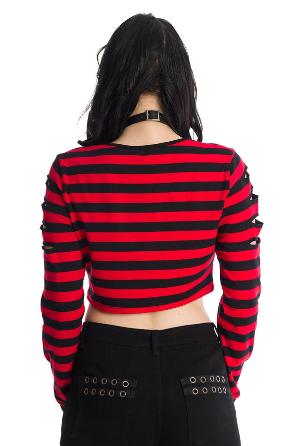 Banned Alternative Banned Alternative Chantrea Stripe Rip Long Sleeve Crop Top
