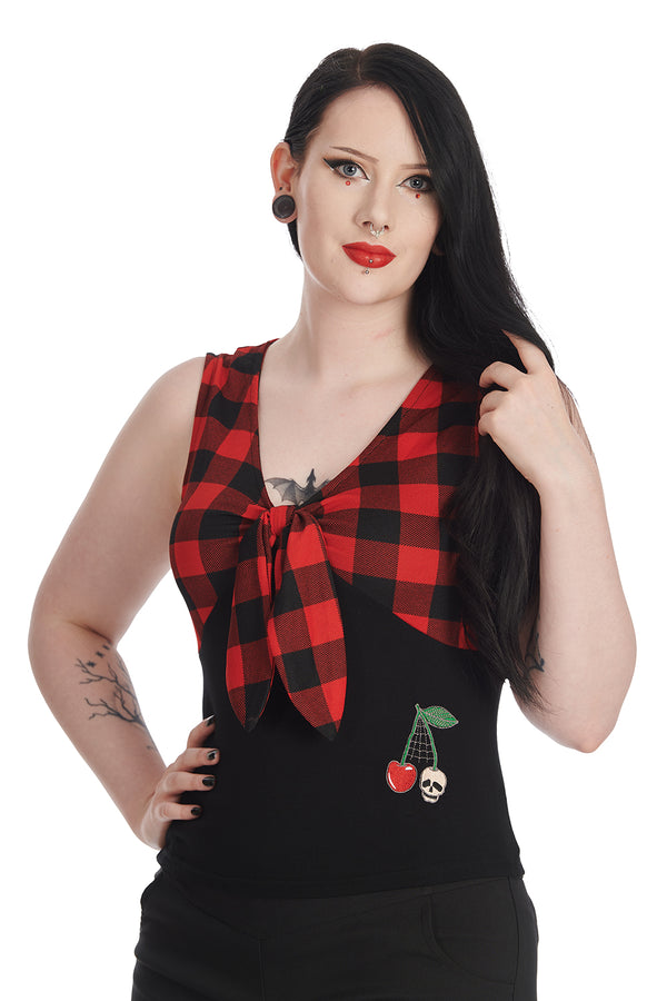 banned alternative Banned Alternative CHECK & CHERRY SKULL TOP