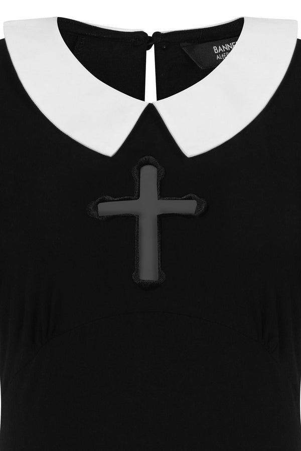 Banned Alternative Banned Alternative Crossing Over Black And White Collar Crucifix Top