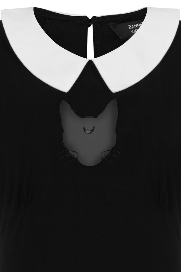 Banned Alternative Banned Alternative Darkness Cat Top Black Cat Cutout Contrast Collar