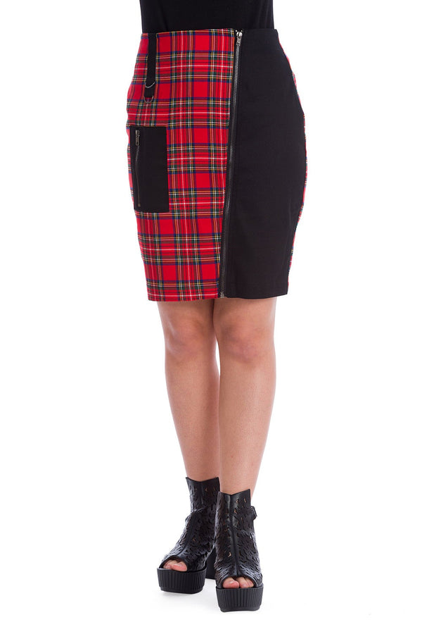 banned alternative Banned Alternative Darkness Tartan Zip Skirt