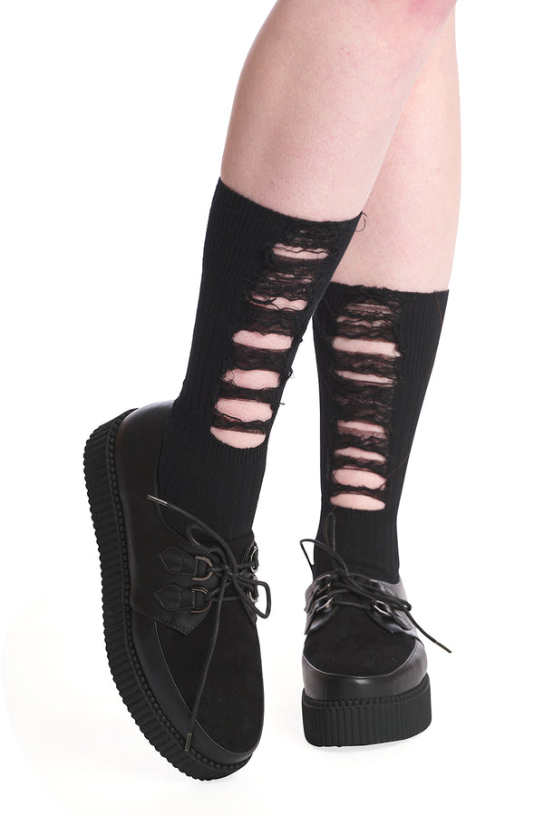 banned alternative Banned Alternative DYSTOPIAN DISTRESSED RIBBED SOCKS