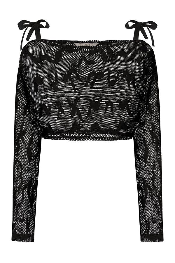 banned alternative Banned Alternative Elvira top in custom made bat fishnet