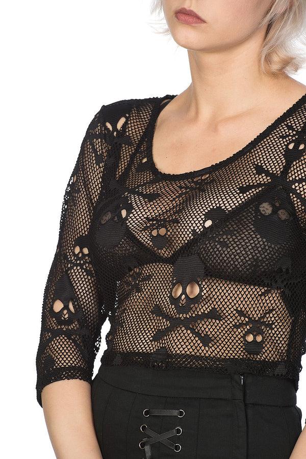 Banned Alternative Banned Alternative Fishnet Skull Crop Top