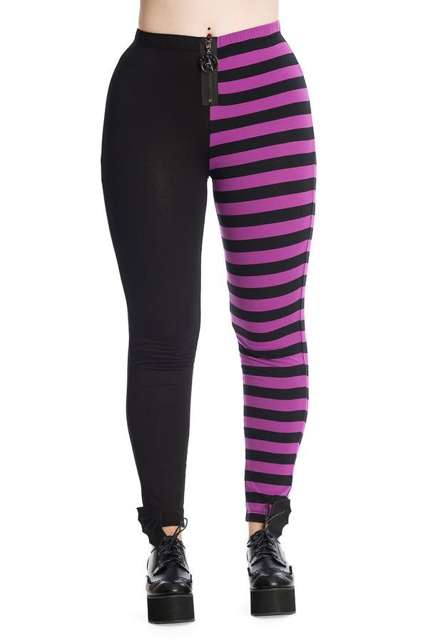 banned alternative Banned Alternative Half and Half Black Striped Leggings