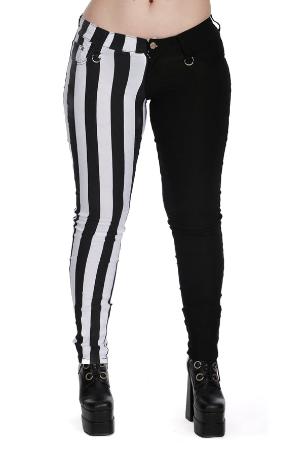 banned alternative Banned Alternative Half Black Half Striped Trousers