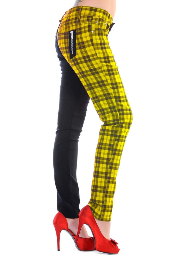 Banned Alternative Banned Alternative Half The Damage Half Black And Half Check Skinny Jeans