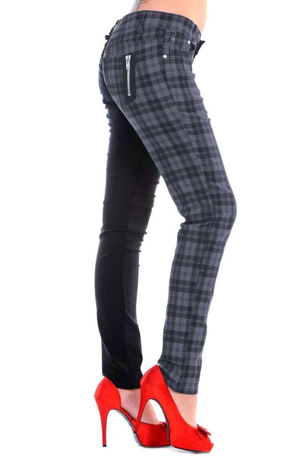 Banned Alternative Banned Alternative Half The Damage Half Black And Half Check Skinny Jeans