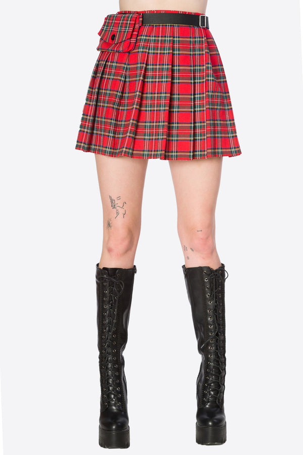 banned alternative Banned Alternative Hot Mess Red Tartan Pouch Skirt