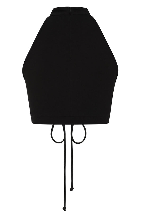 Banned Alternative Banned Alternative Isolde Top Black Lace-Up Halter Crop Top With Mesh Panel