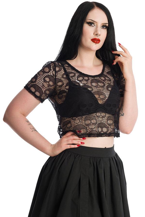 Banned Alternative Banned Alternative Lace Skull Black Crop Top