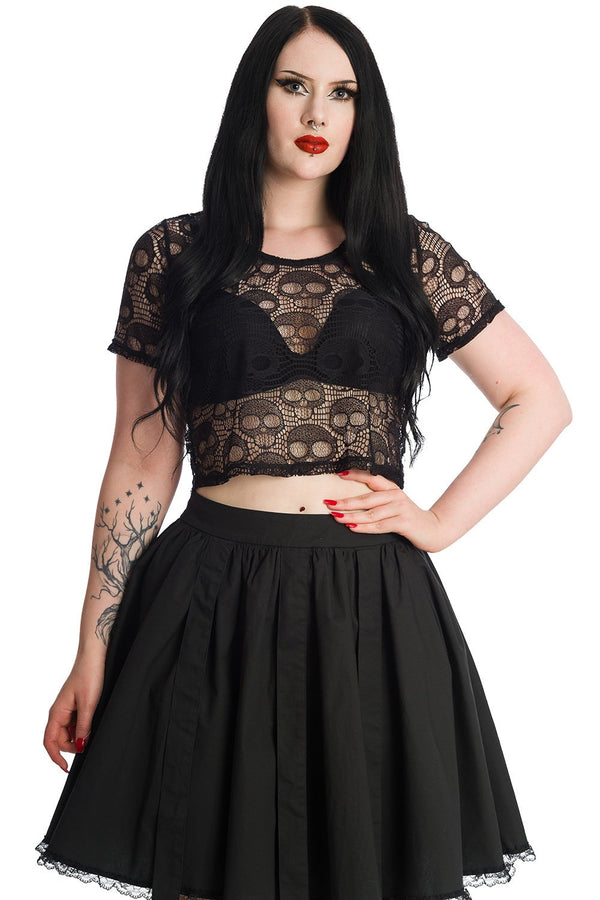 banned alternative Banned Alternative Lace Skull Black Crop Top