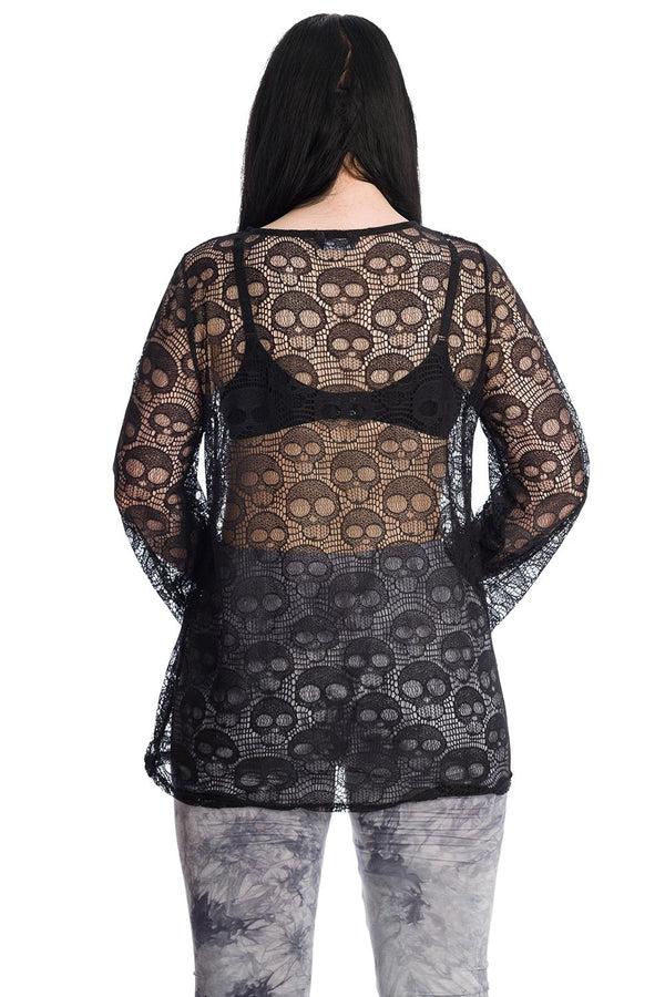 Banned Alternative Banned Alternative Lace Skull Black Long Sleeve Top