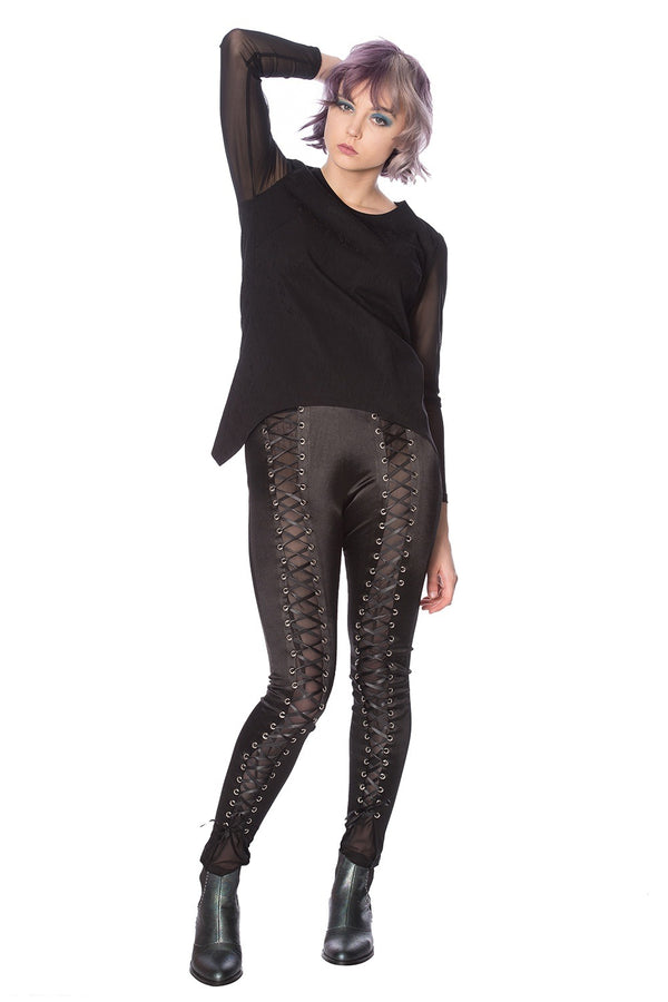 banned alternative Banned Alternative Lace Up Lycra Leggings