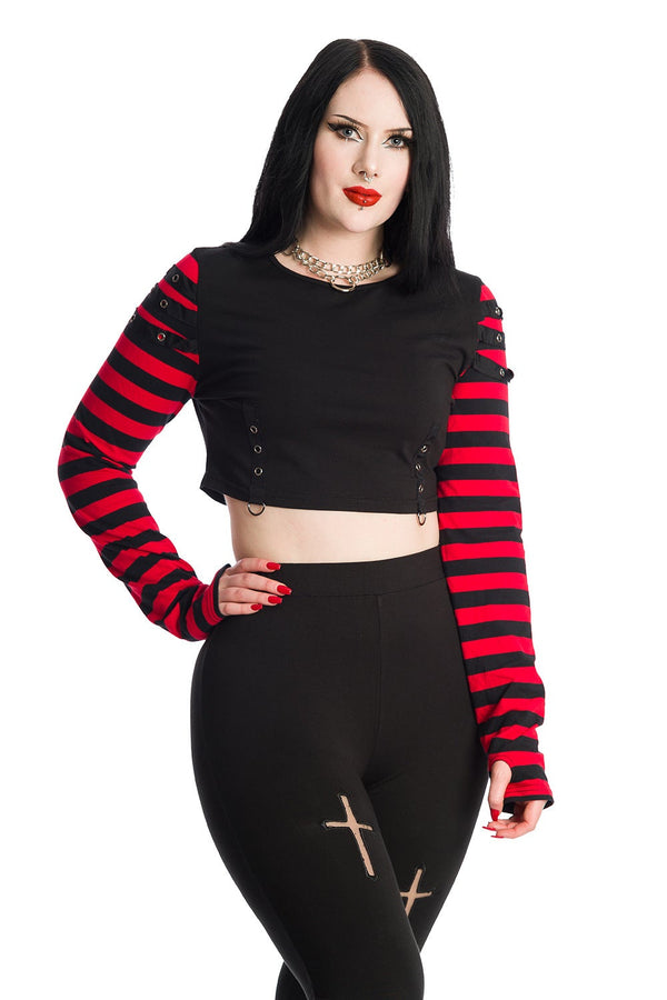 banned alternative Banned Alternative Lycoris Stripe Sleeve Crop Top