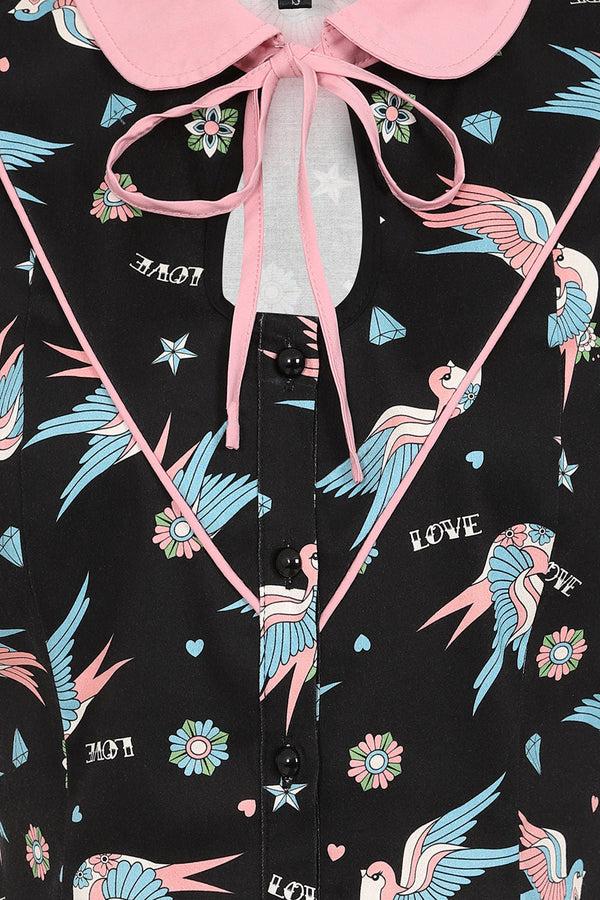 Banned Alternative Banned Alternative MARILOU SWALLOWS CONTRAST COLLAR BLOUSE