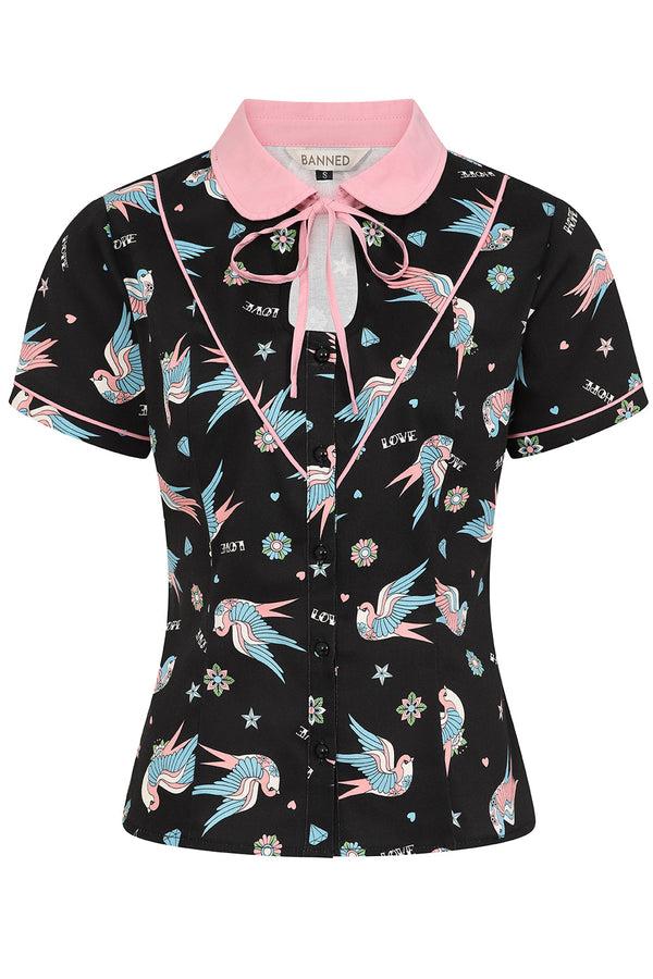 banned alternative Banned Alternative MARILOU SWALLOWS CONTRAST COLLAR BLOUSE