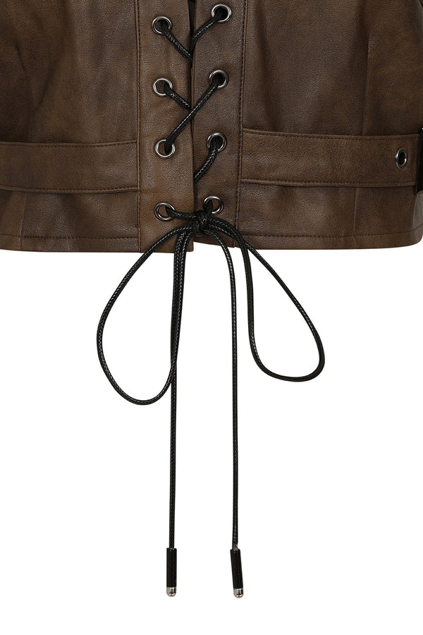 Banned Alternative Banned Alternative Maya Faux Leather Lace-Up Corset Top