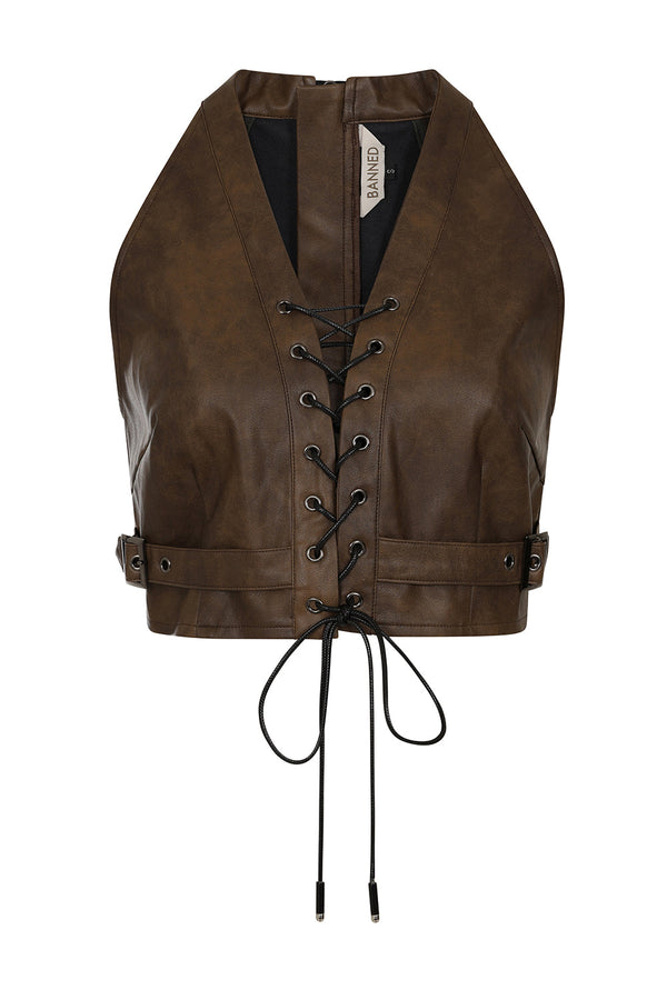 banned alternative Banned Alternative Maya Faux Leather Lace-Up Corset Top