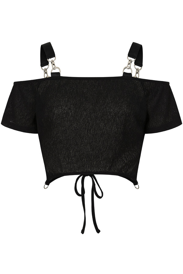 banned alternative Banned Alternative Ravenna top with off shoulders design with back tie detail